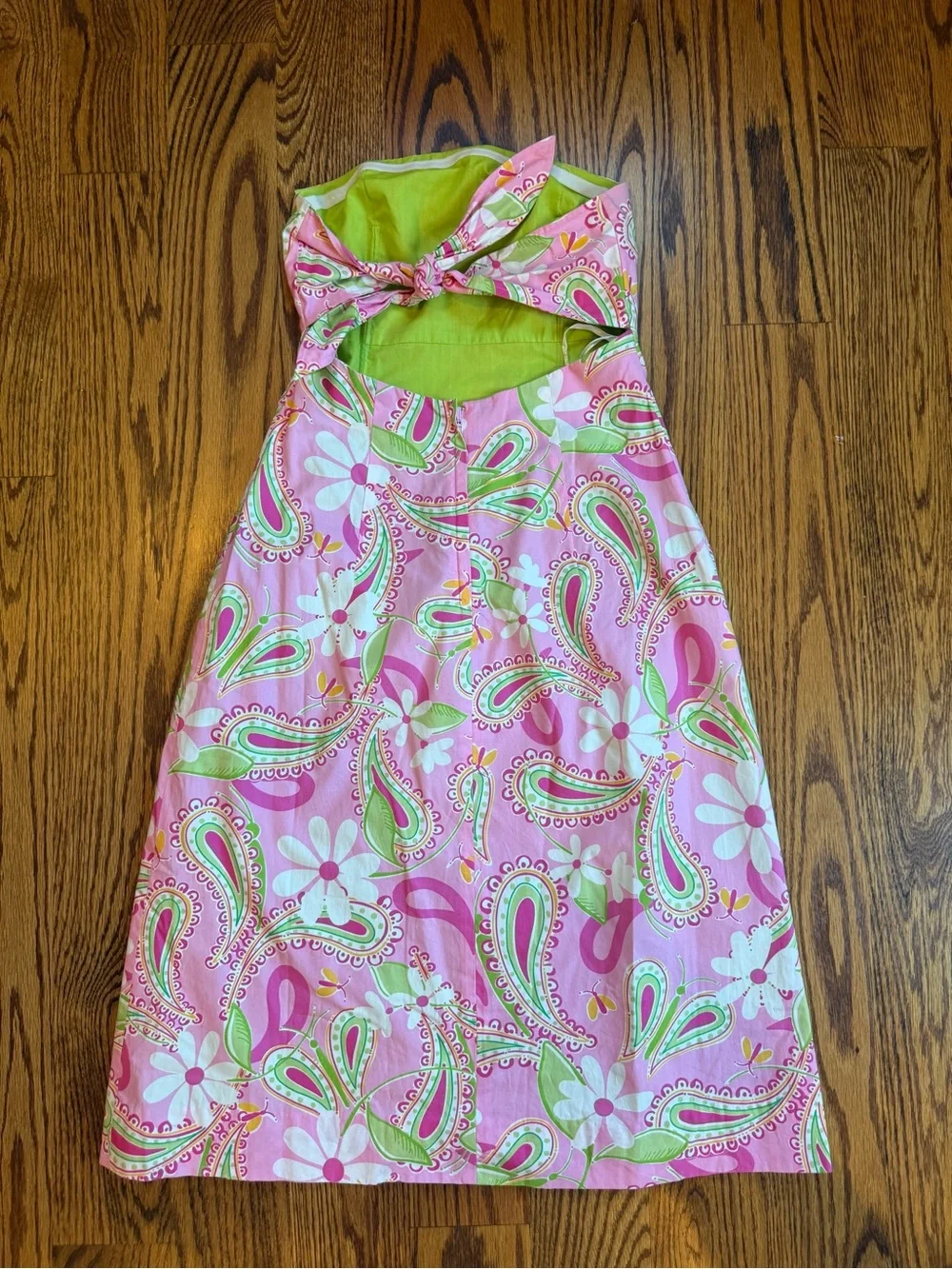 Lilly Pulitzer Pink and Lime Green Floral Strapless Dress - Picture 2 of 8